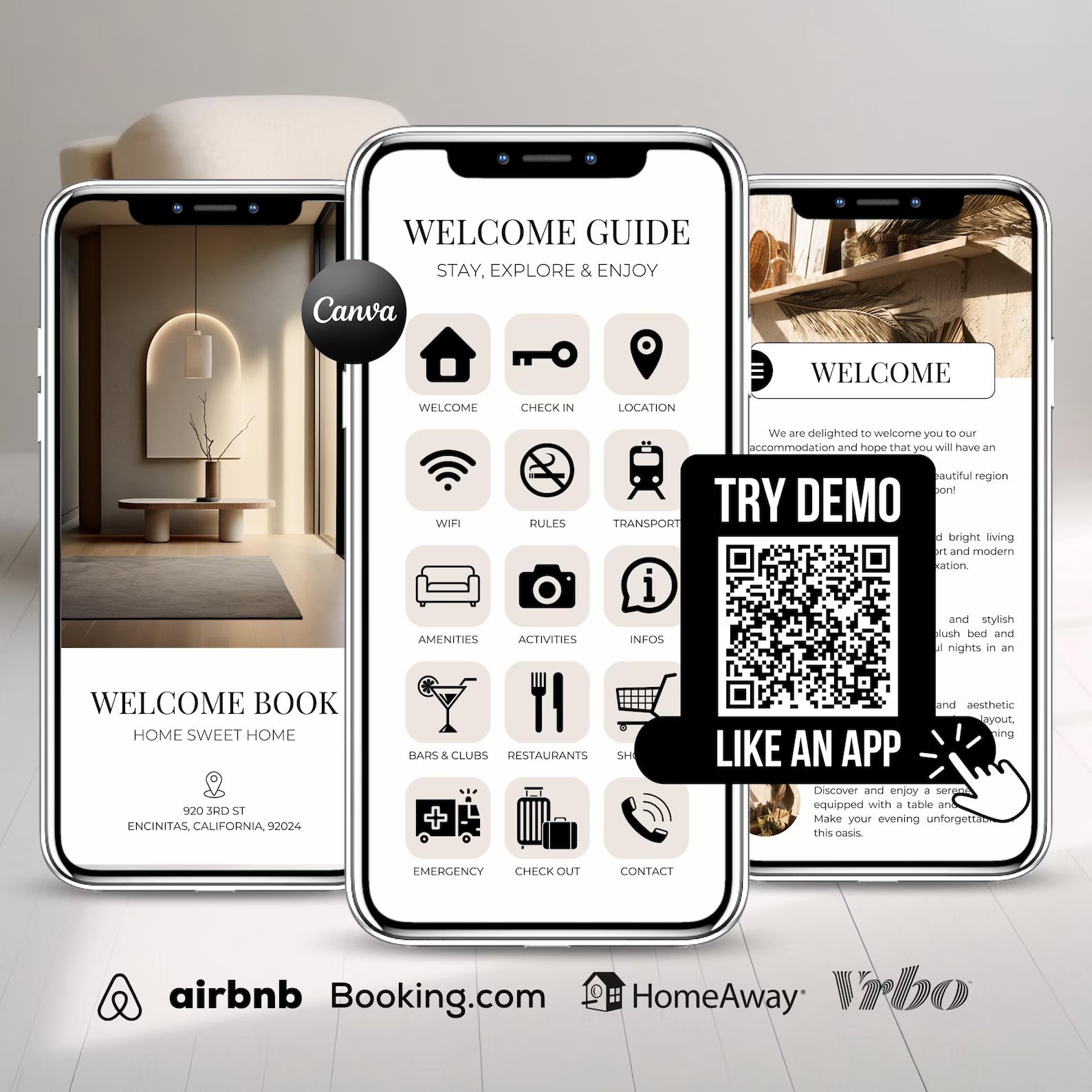 Interactive Airbnb Digital Welcome Book Editable Guest Book Template Canva Guidebook for Short Term Rentals Mobile Customizable Host Guide
