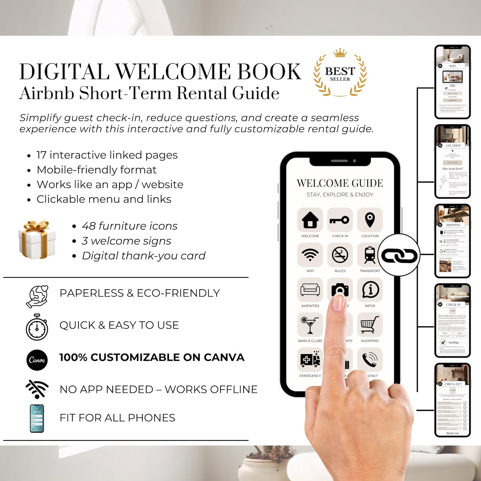 Interactive Airbnb Digital Welcome Book Editable Guest Book Template Canva Guidebook for Short Term Rentals Mobile Customizable Host Guide