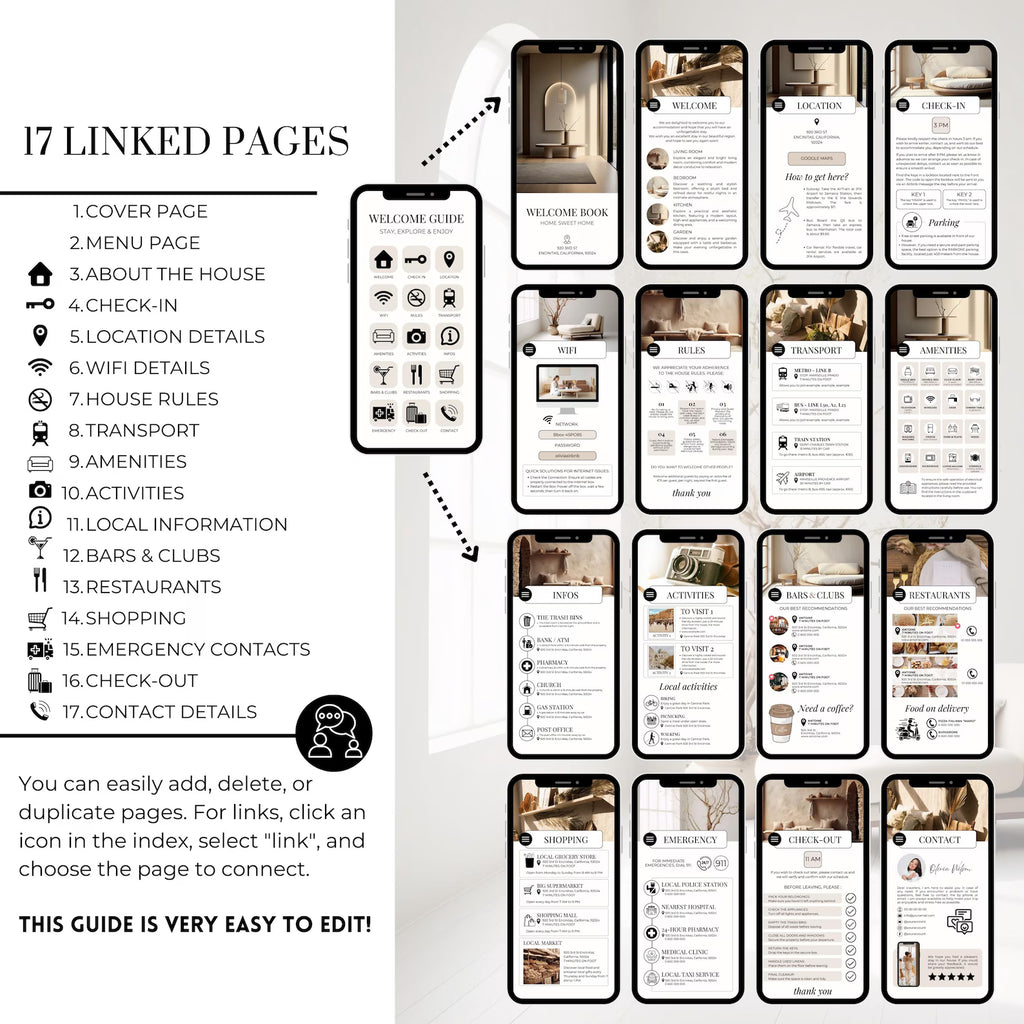 Interactive Airbnb Digital Welcome Book Editable Guest Book Template Canva Guidebook for Short Term Rentals Mobile Customizable Host Guide