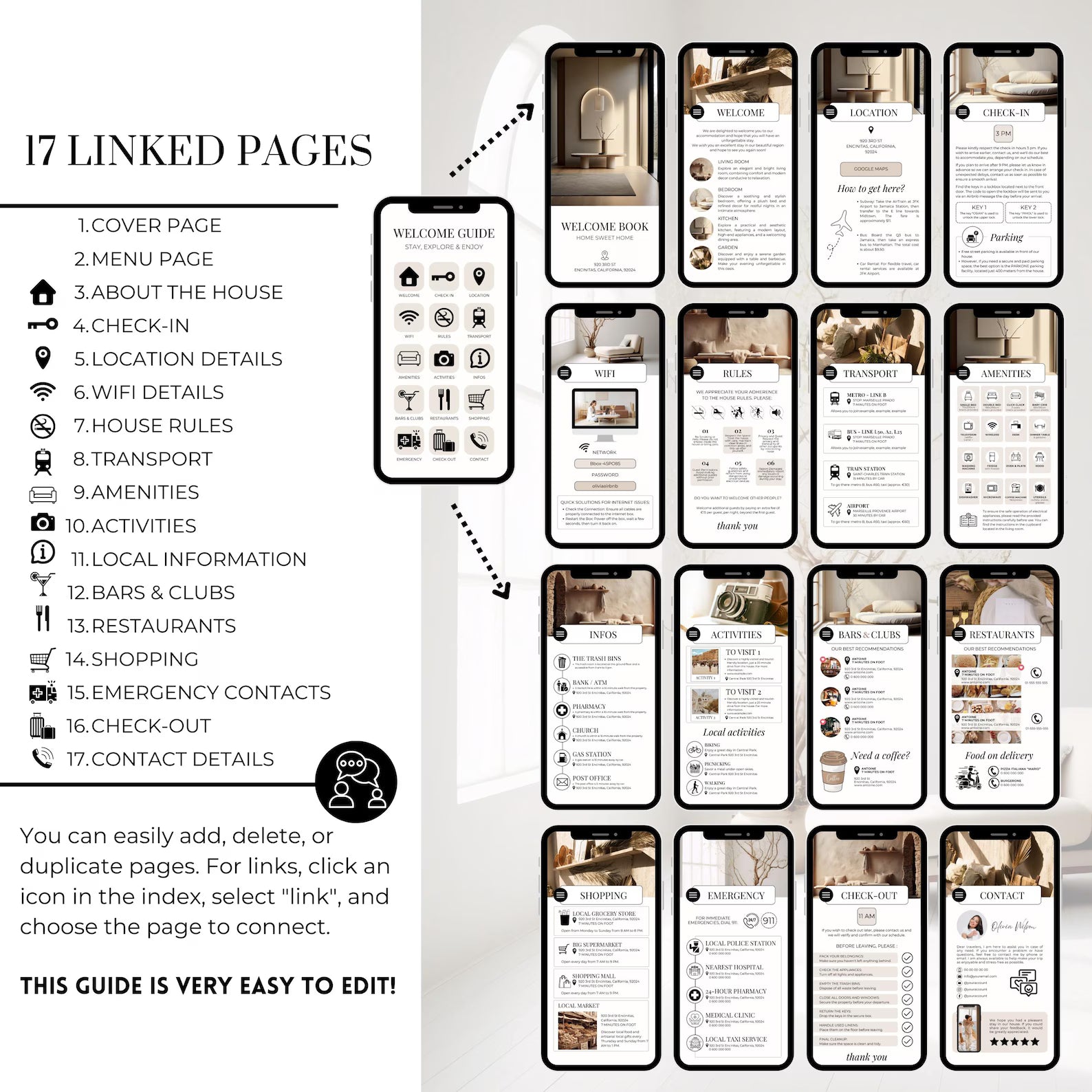 Interactive Airbnb Digital Welcome Book Editable Guest Book Template Canva Guidebook for Short Term Rentals Mobile Customizable Host Guide