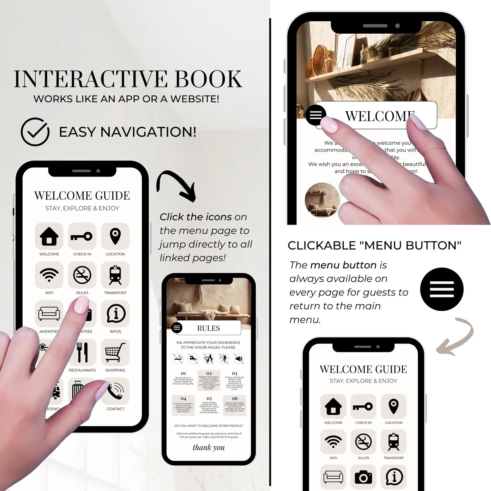 Interactive Airbnb Digital Welcome Book Editable Guest Book Template Canva Guidebook for Short Term Rentals Mobile Customizable Host Guide