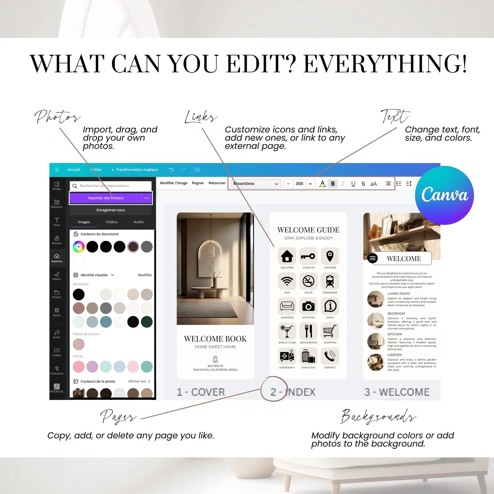 Interactive Airbnb Digital Welcome Book Editable Guest Book Template Canva Guidebook for Short Term Rentals Mobile Customizable Host Guide
