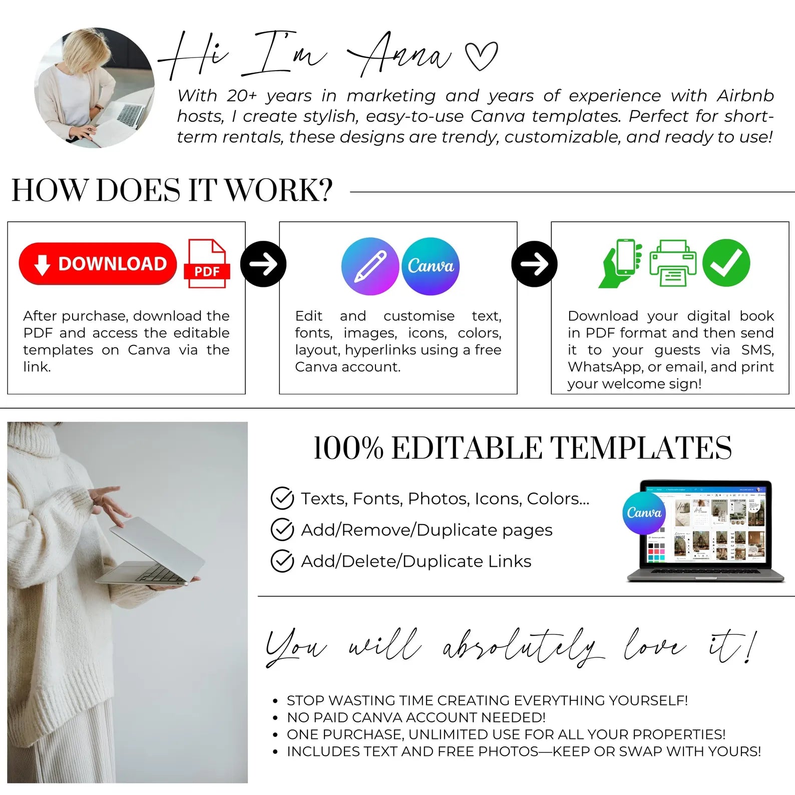 Interactive Airbnb Digital Welcome Book Editable Guest Book Template Canva Guidebook for Short Term Rentals Mobile Customizable Host Guide