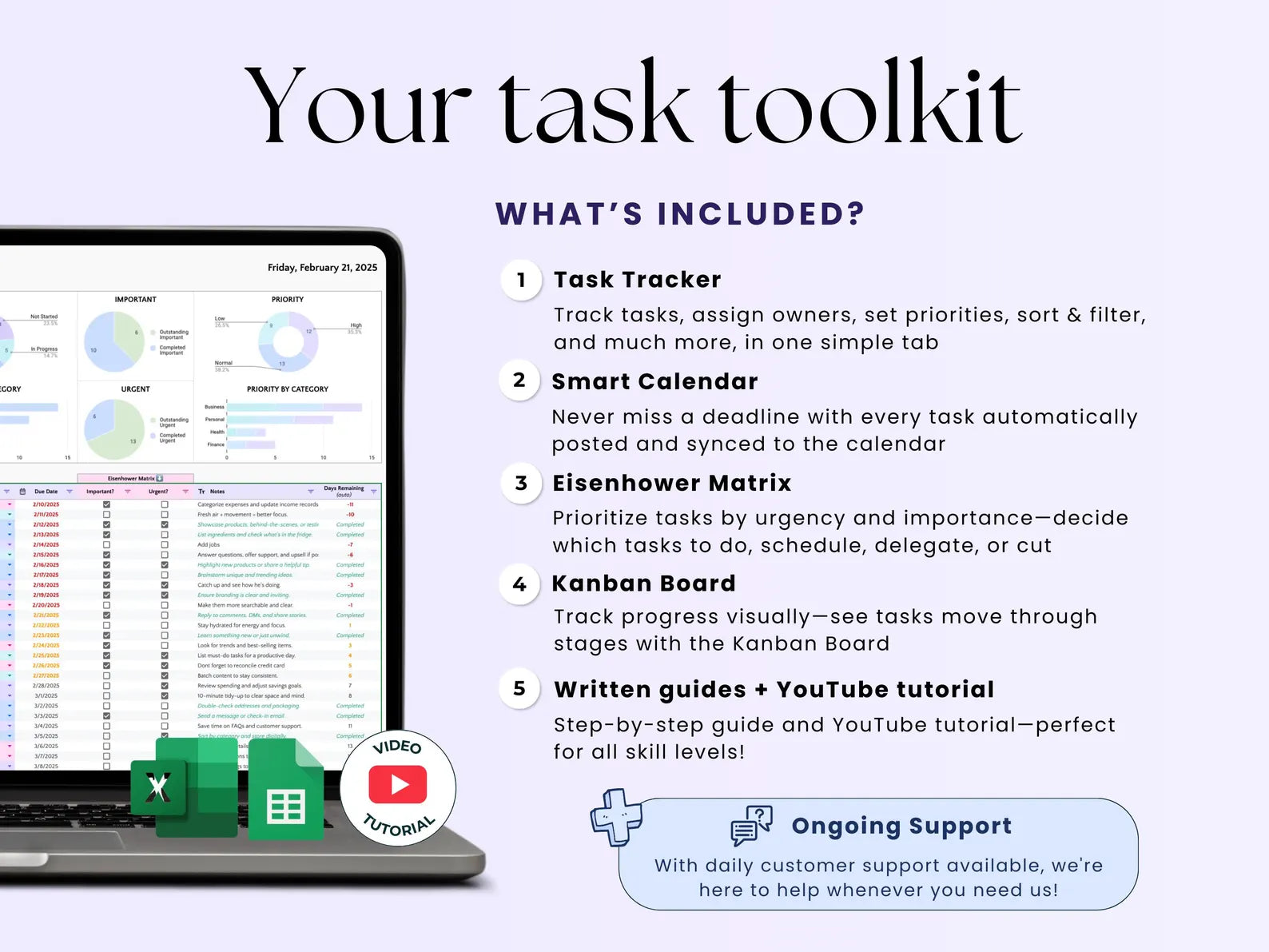 Task Tracker Excel Spreadsheet Task Priority Tracker Google Sheets To Do List Eisenhower Matrix Kanban Board Team Task Manager Calendar