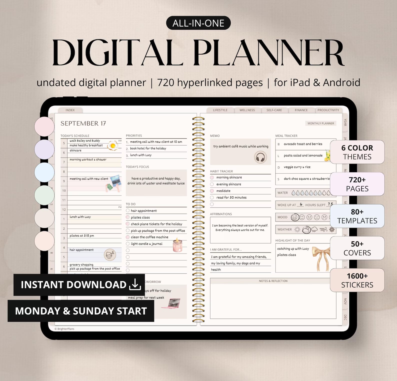Digital Planner Undated for iPad & Android | GoodNotes, Notability, Penly | Daily, Weekly & Monthly Calendar Journal 2025–2026