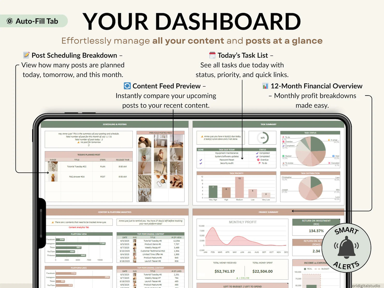 Social Media Content Planner Spreadsheet Monthly Content Calendar for Digital Creators Excel Template Google Sheets Instagram TikTok Manager