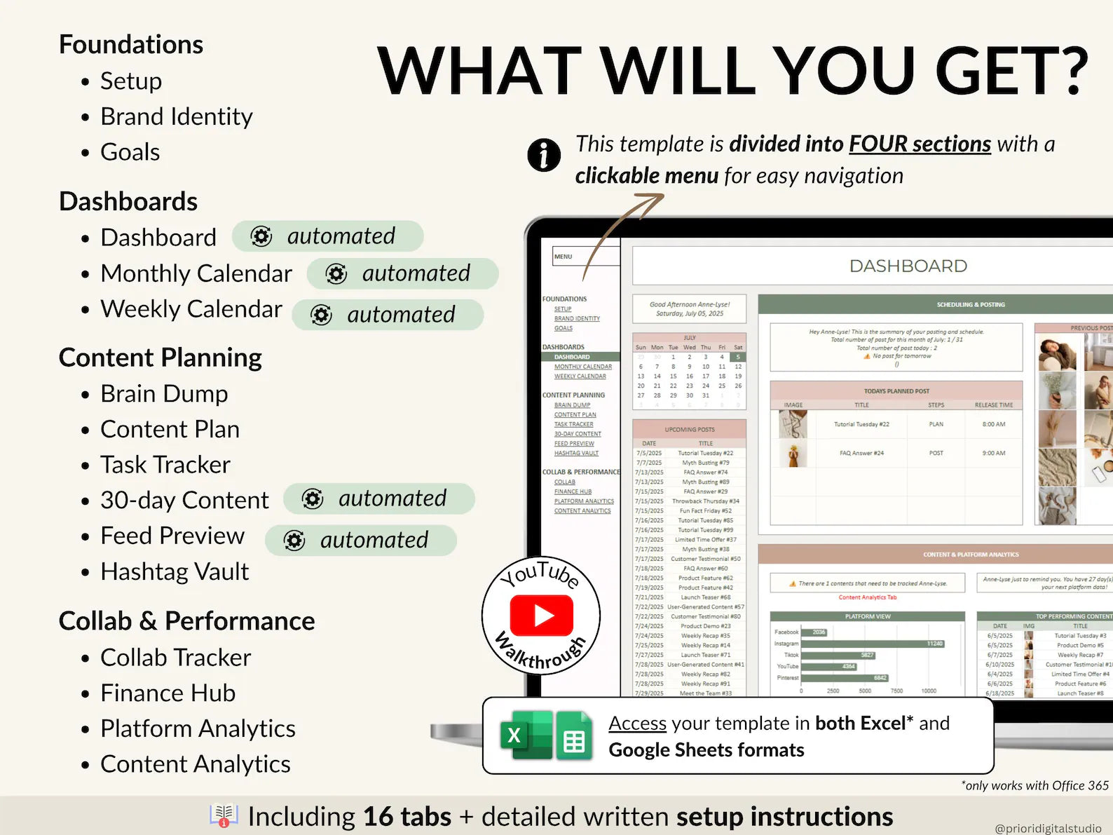 Social Media Content Planner Spreadsheet Monthly Content Calendar for Digital Creators Excel Template Google Sheets Instagram TikTok Manager
