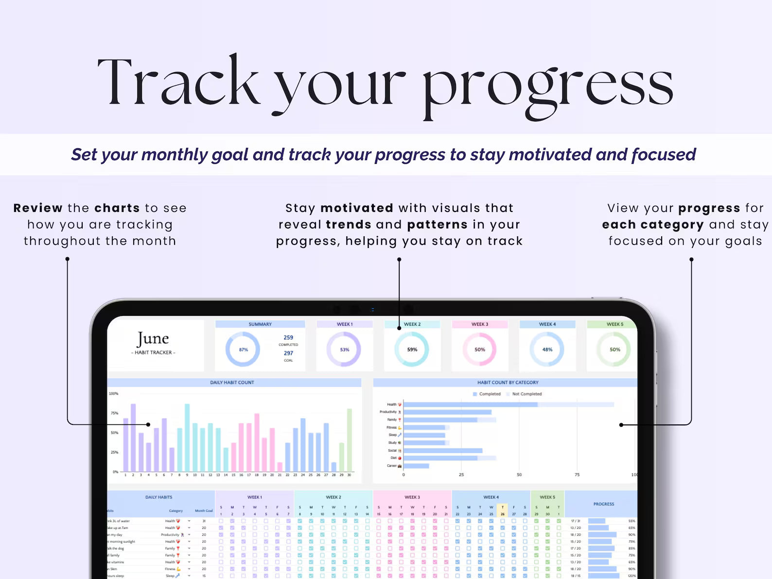Habit Tracker Daily Weekly Monthly Spreadsheet 2025 Habit Tracking Template Goal Tracker Google Sheets ADHD Printable Habit Planner Excel