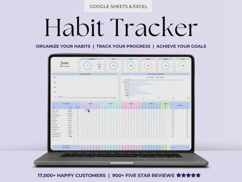 Habit Tracker Daily Weekly Monthly Spreadsheet 2025 Habit Tracking Template Goal Tracker Google Sheets ADHD Printable Habit Planner Excel