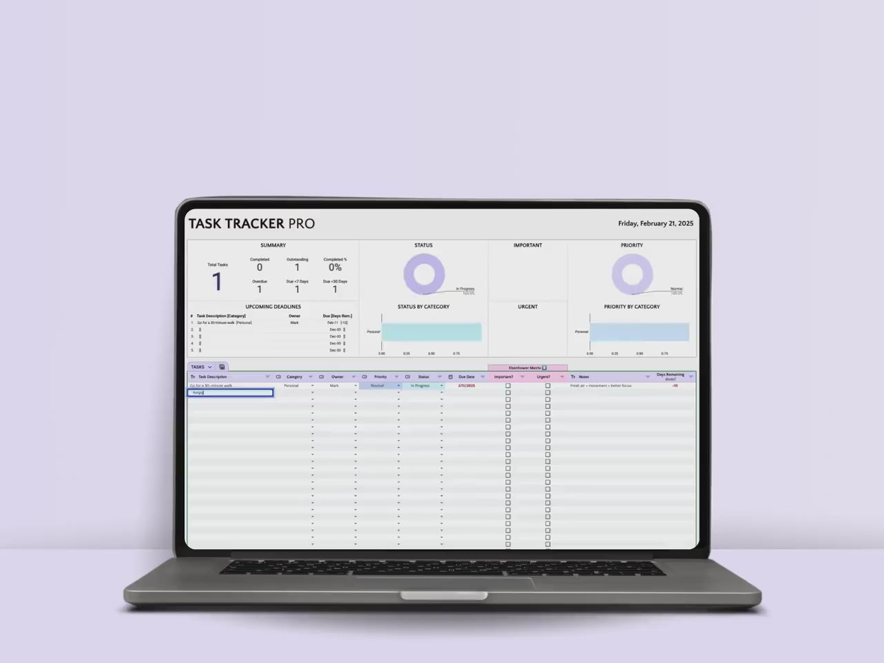 Task Tracker Excel Spreadsheet Task Priority Tracker Google Sheets To Do List Eisenhower Matrix Kanban Board Team Task Manager Calendar