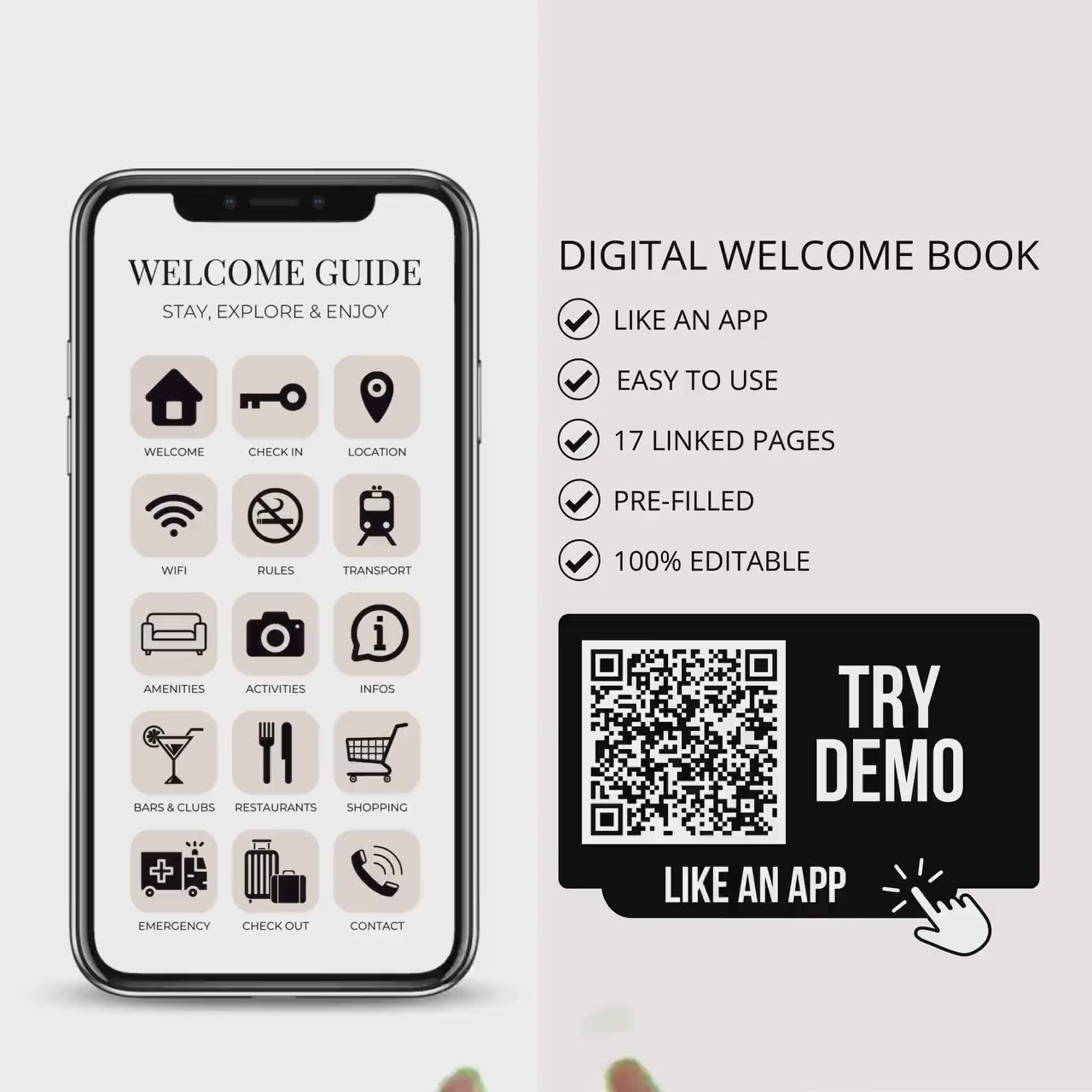 Interactive Airbnb Digital Welcome Book Editable Guest Book Template Canva Guidebook for Short Term Rentals Mobile Customizable Host Guide