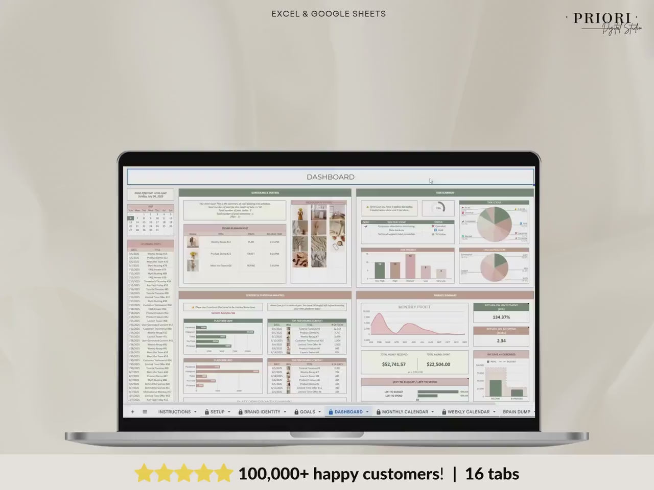 Social Media Content Planner Spreadsheet Monthly Content Calendar for Digital Creators Excel Template Google Sheets Instagram TikTok Manager